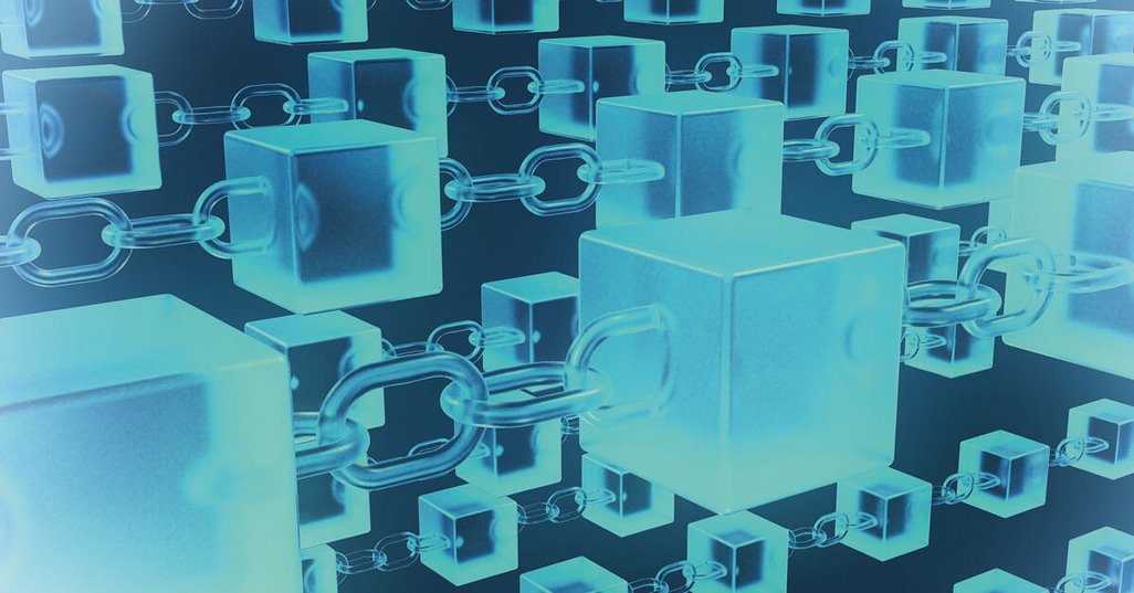 digital blue cubes connected with a chain